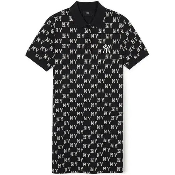 [BUNJANG] MLB Monogram Pique Collar Dress Black XS / MLB 엠엘비 모노티브 모노그램 피케 카라 원피스 블랙 XS 새제품