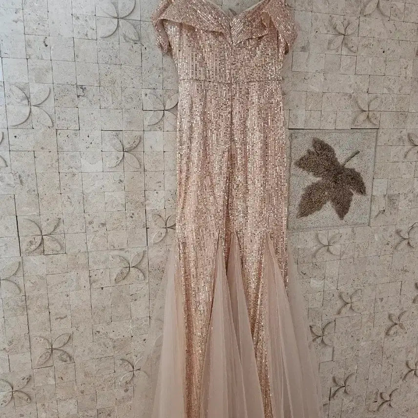 [BUNJANG] Rose Gold Sequin Long Dress / 로즈골드 스팽글 롱 드레스
