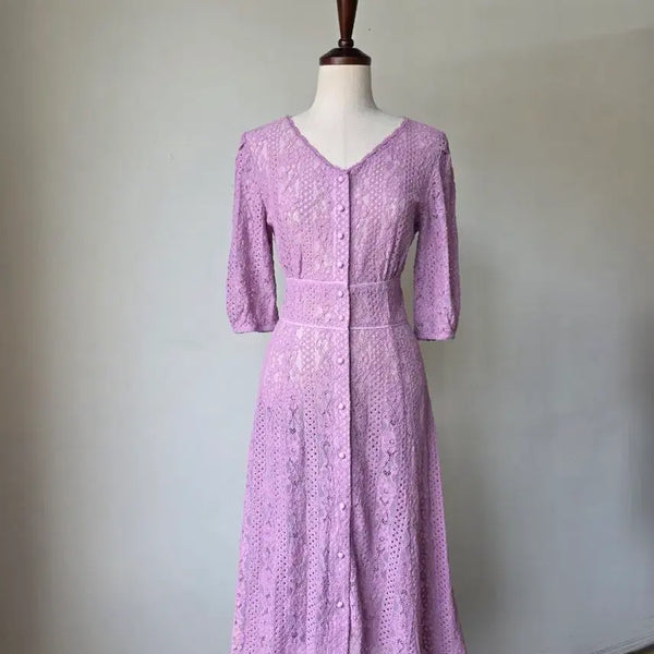 [BUNJANG] Vora Eyelet Punch Lace Corset Sheer Dress / 보라 아일렛 펀칭 레이스 코르셋 포인트 원피스