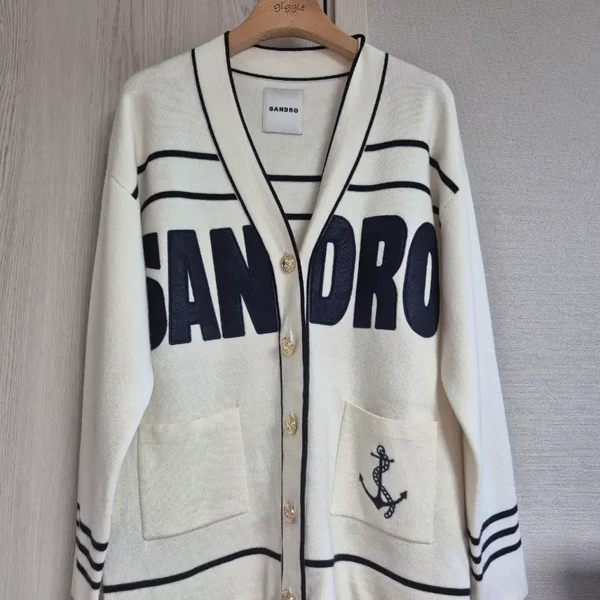 [BUNJANG] Sandro Navy Anchor Embroidery Cardigan Size 2 / 산드로 가디건 네이비 앵커 자수 2사이즈
