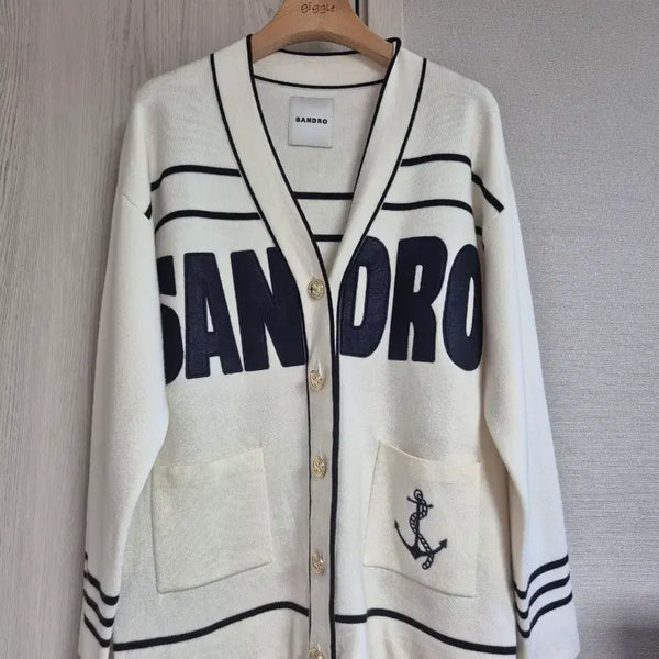 [BUNJANG] Sandro Navy Anchor Embroidery Cardigan Size 2 / 산드로 가디건 네이비 앵커 자수 2사이즈