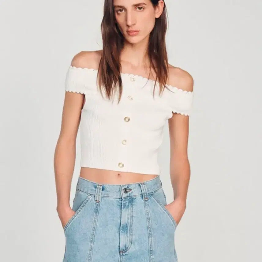 [BUNJANG] Sandro Off-Shoulder Top Size 1 (55) / 산드로 오프숄더 화이트