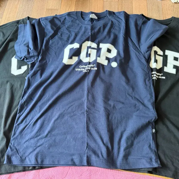 [BUNJANG] Code Graphy CGP T-Shirt Set (2-Piece), Navy/Black, L / CGP 반팔티 네이비/블랙 2장 세트 L