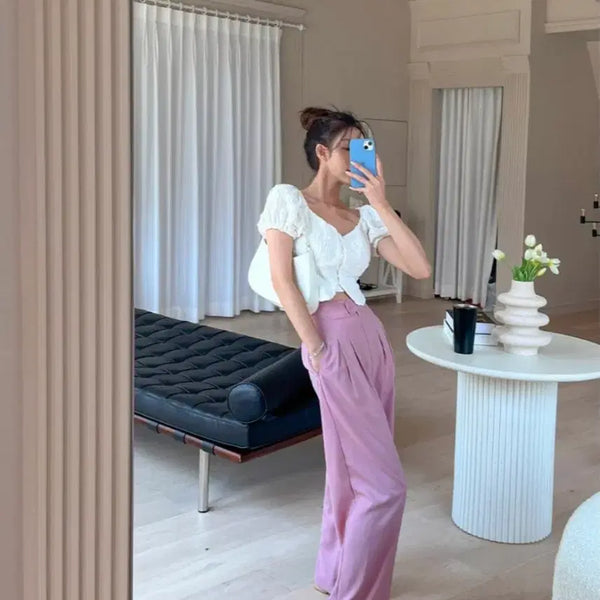 [BUNJANG] Women's Cropped Blouse and Pants Set / 여성의류set