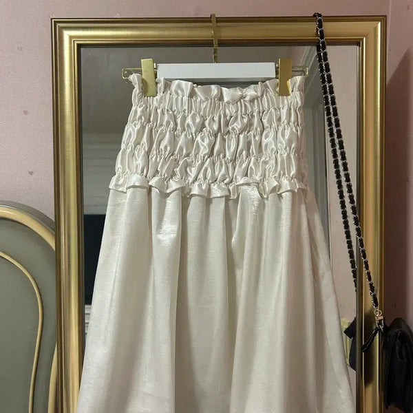 [BUNJANG] Shirring Satin Midi Skirt / 셔링새틴스커트