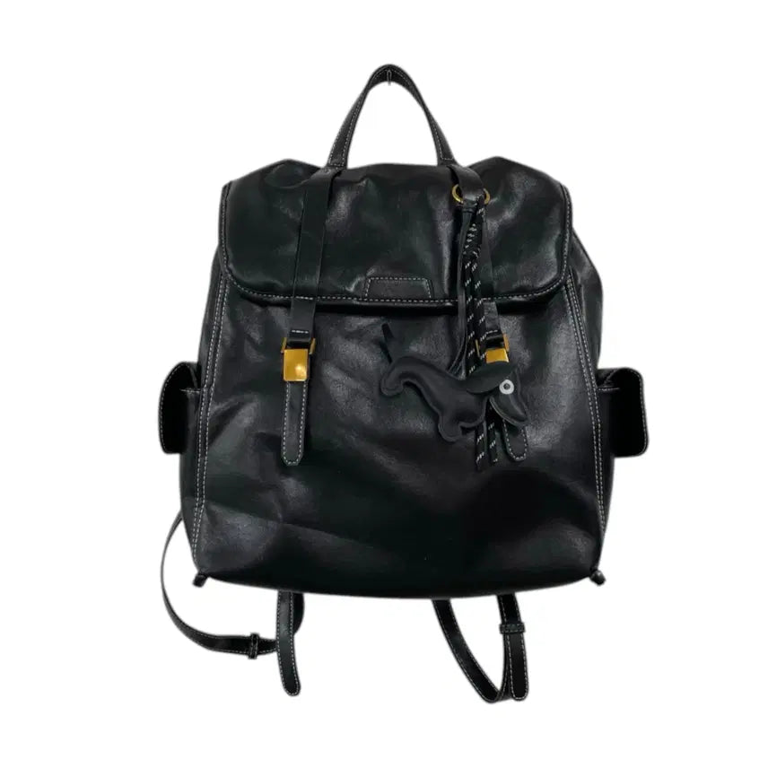 [BUNJANG] Vintage Daks Dog Leather Backpack Keychain / 빈티지 블랙 레더 닥스훈트 키링 백팩