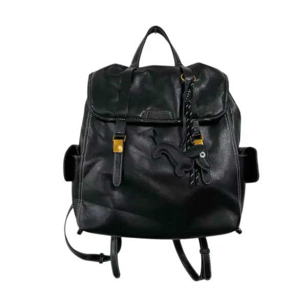 [BUNJANG] Vintage Daks Dog Leather Backpack Keychain / 빈티지 블랙 레더 닥스훈트 키링 백팩
