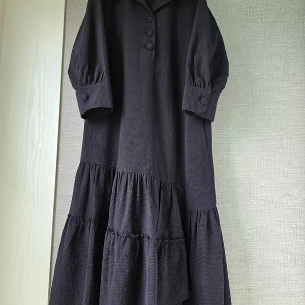 [BUNJANG] S.LRIAHH. Navy Check Seersucker Long Dress / S.LRIAHH. 5 언발풍성롱원피스