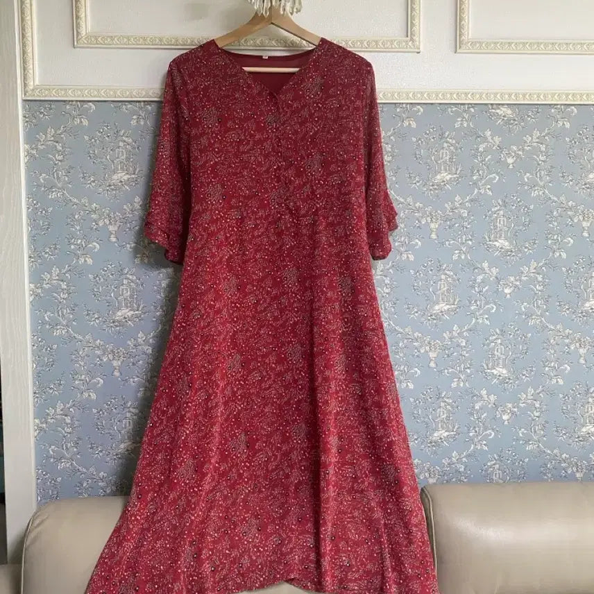 [BUNJANG] Plus Size Floral Chiffon Long Dress (Size 66-77) / 빅사이즈 잔꽃 쉬폰 롱 원피스66~77