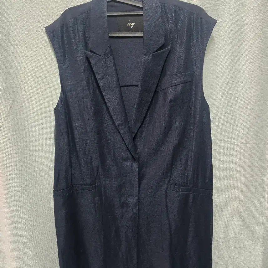 [BUNJANG] Navy Linen-Feel Long Vest Size 77 / 네이비 마느낌  롱조끼77