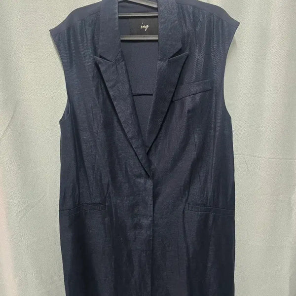 [BUNJANG] Navy Linen-Feel Long Vest Size 77 / 네이비 마느낌  롱조끼77