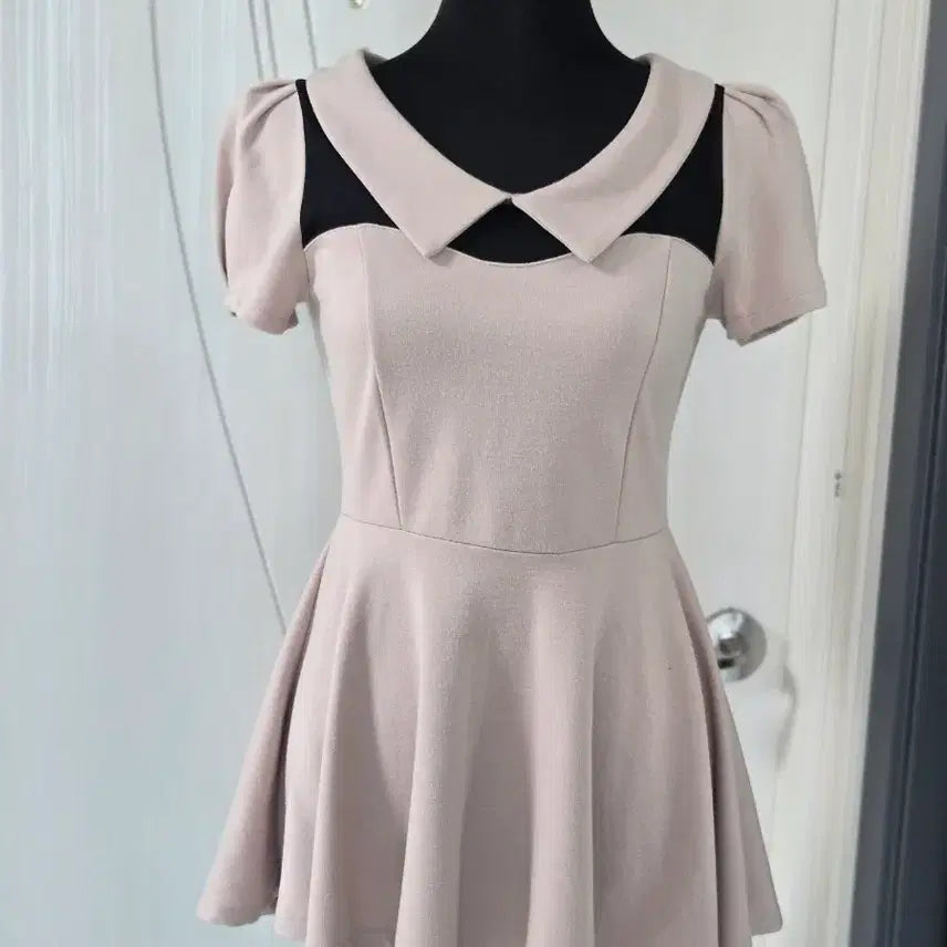 [BUNJANG] Sheer Contrast Puff Sleeve Blouse - Pink Beige / 시스루 배색 퍼프소매 블라우스 연핑크 베이지톤 세일가가켝인하