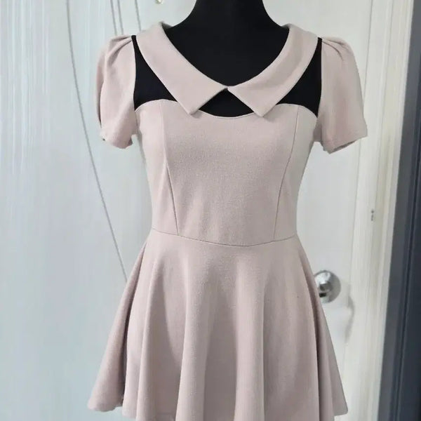 [BUNJANG] Sheer Contrast Puff Sleeve Blouse - Pink Beige / 시스루 배색 퍼프소매 블라우스 연핑크 베이지톤 세일가가켝인하