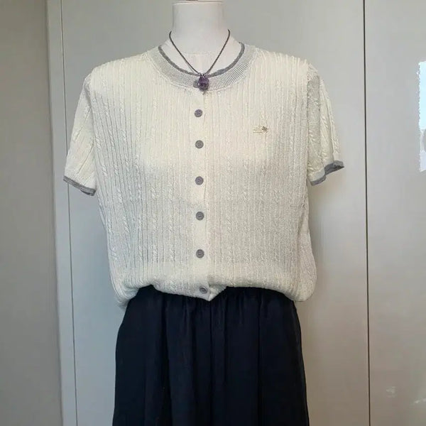 [BUNJANG] Cable Knit Short Sleeve Cardigan / 꽈배기  냉감 니트 가디건