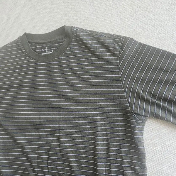 [BUNJANG] Muji Japan Striped T-Shirt Khaki L / muji 재팬 무인양품 스트라이프 티셔츠 카키 L