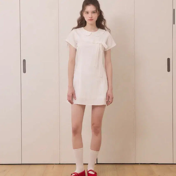 [BUNJANG] Edaowl Oblique Mini Dress White S / 어다울 오블리크 미니 원피스 화이트 s