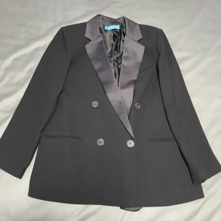 [BUNJANG] Black Silk Lapel Double Button Jacket / 블랙 실크 라펠 더블 버튼 자켓