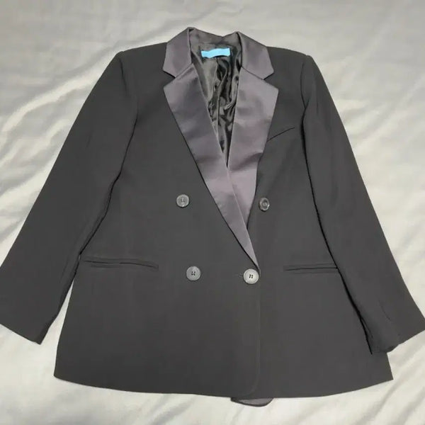 [BUNJANG] Black Silk Lapel Double Button Jacket / 블랙 실크 라펠 더블 버튼 자켓
