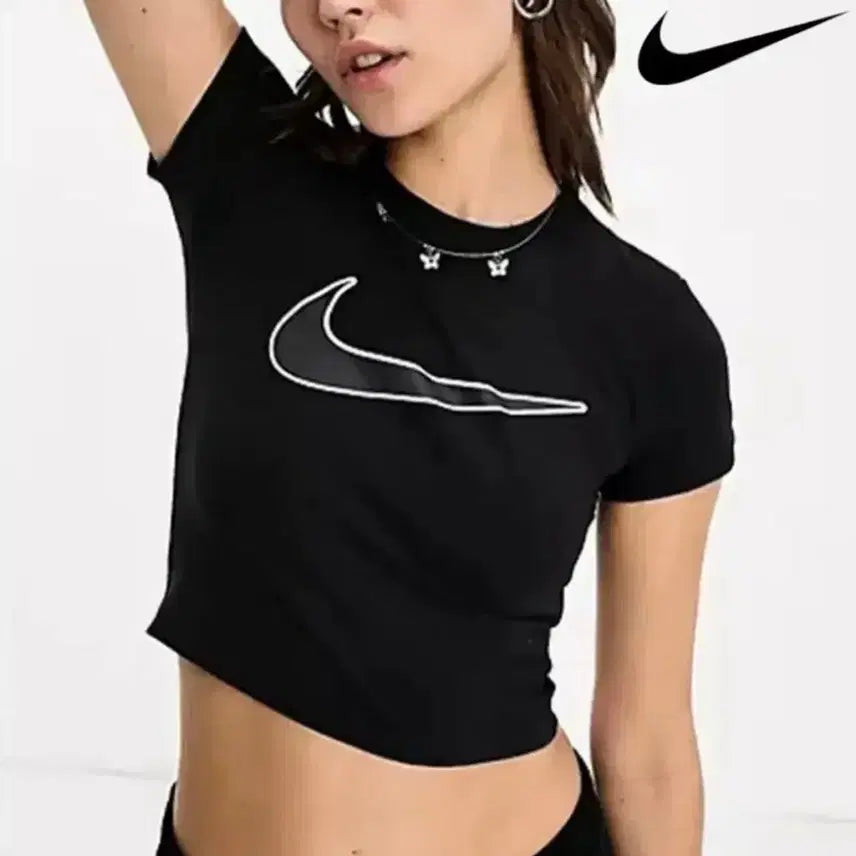 [BUNJANG] Nike Cropped T-Shirt Black L / (새상품) 나이키 크롭 반팔티 블랙 검정 L