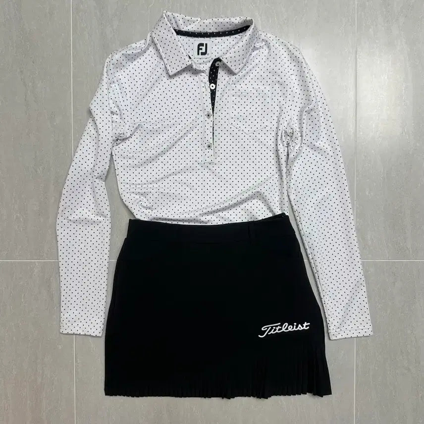 [BUNJANG] FootJoy Women's Dot Collar Long Sleeve Top (White, S) / 풋조이 도트 카라 여성 긴팔탑 (화이트,S)