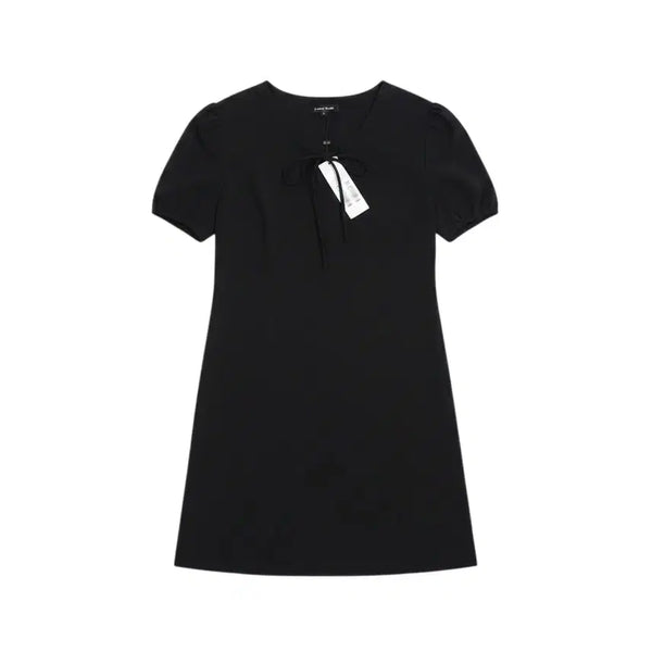 [BUNJANG] Plastic Island Women's Short Sleeve Ribbon Dress / 여성S/ 텍가6만9천 플라스틱아일랜드 반팔 리본 원피스 BK 37-46