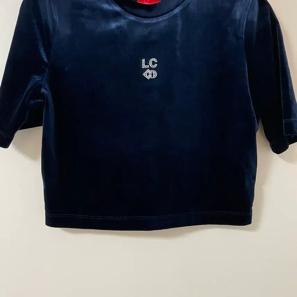 [BUNJANG] Lucky Chouette Velvet Cropped Short-Sleeve T-Shirt Size 36 / 럭키슈에뜨 벨벳 크롭 반팔 티셔츠 36