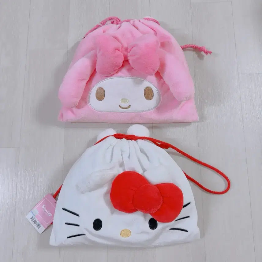 [BUNJANG] Hello Kitty My Melody Large Drawstring Pouch / 헬로키티, 마이멜로디 정품 복조리파우치 (사이즈큼직)