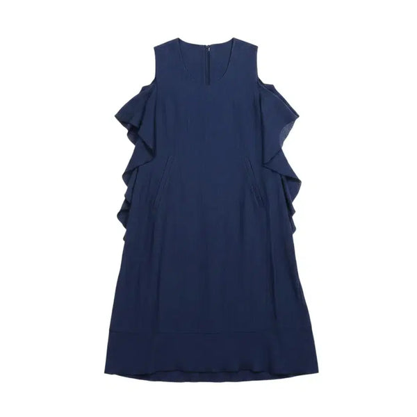 [BUNJANG] Women's Linen Open Shoulder Dress Navy Size 77 / 여성77/ 네이비 린넨 오픈 숄더 원피스 37-53