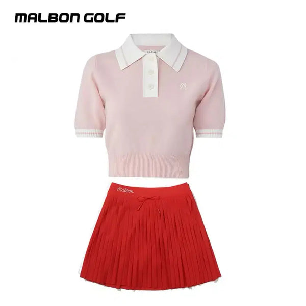 [BUNJANG] Malbon Golf Short Sleeve Polo Shirt & Pleated Skirt Set / 말본골프웨어 반팔티 치마