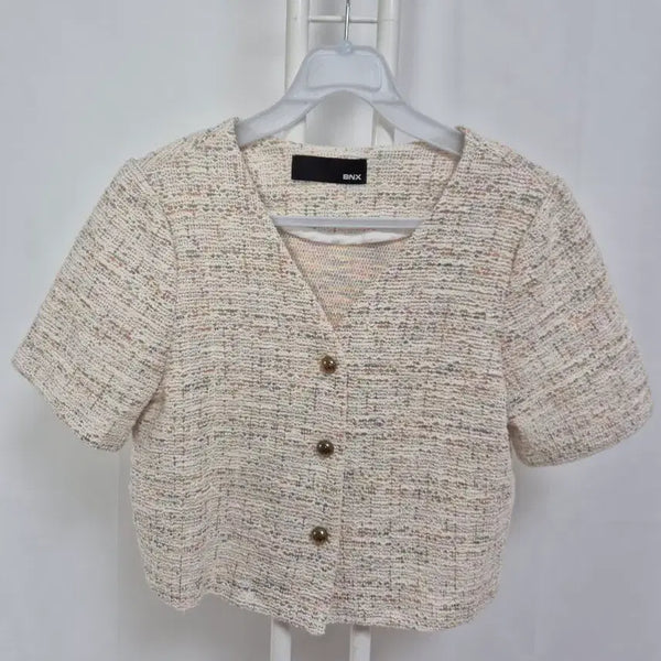 [BUNJANG] BNX Tweed Short Sleeve Jacket Ivory / BNX 트위드 반팔 자켓 아이보리