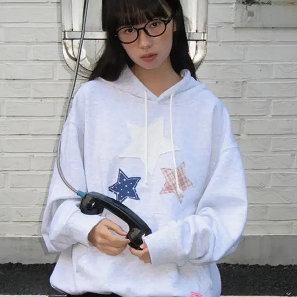 [BUNJANG] Lon Lon Star Patch Applique Hoodie / 론론 후드티 STAR PATCH APPLIQUE