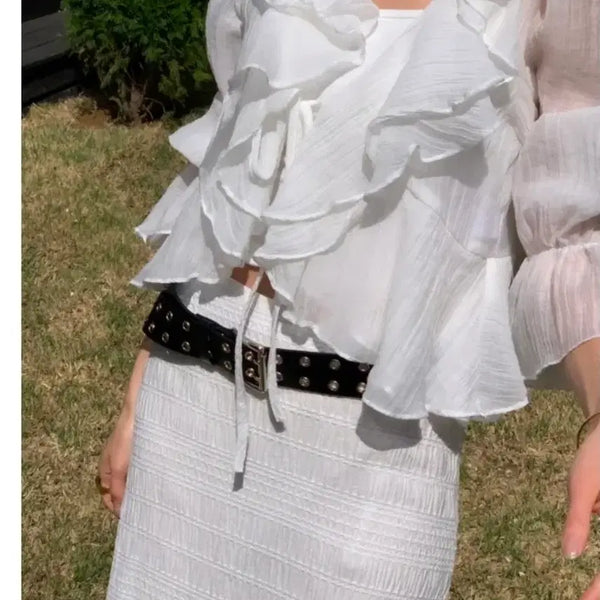 [BUNJANG] Evelyn Ruffle Blouse White / 흰색 블라우스