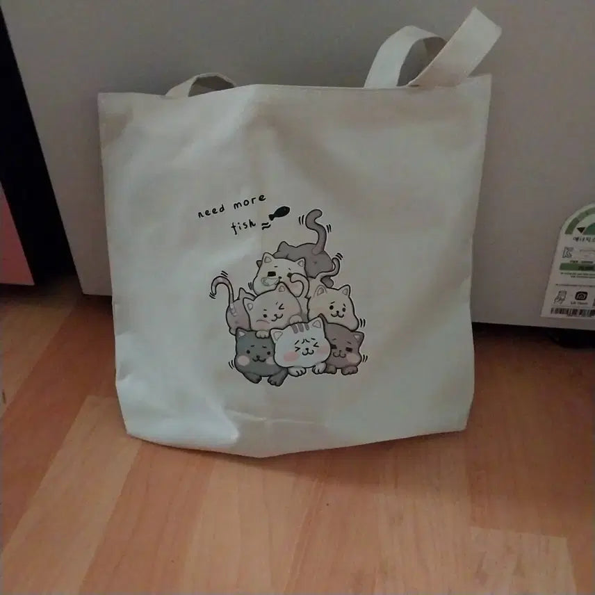 [BUNJANG] Cat Printing Canvas Eco Bag / 고양이 프린팅 에코백