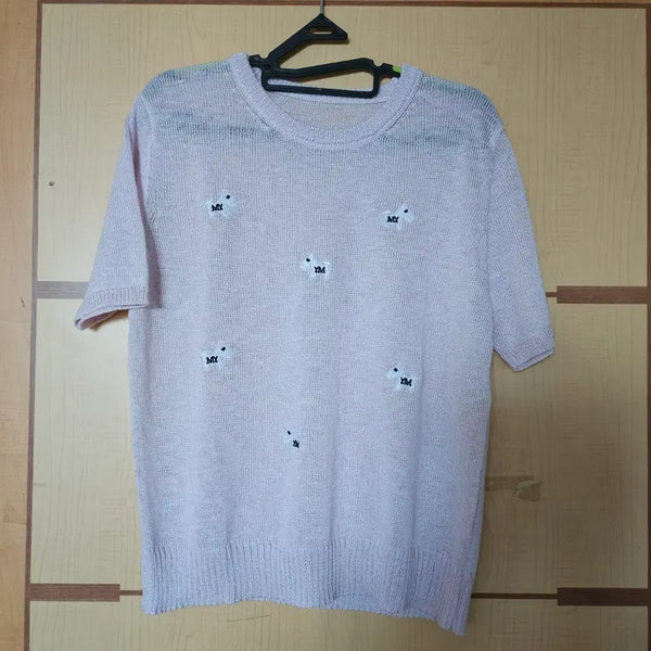 [BUNJANG] Dog Embroidery Knit Pink / MY 강아지 자수 니트 핑크
