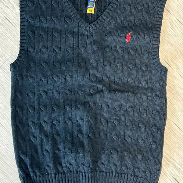 [BUNJANG] Polo Ralph Lauren Navy Cable Knit Vest Vintage Cardigan Big Pony Zip-Up Hoodie / 폴로 랄프로렌 네이비 케이블 니트 조끼 빈티지 가디건 빅포니 집업 후드