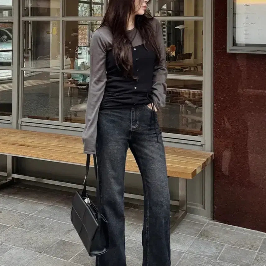 [BUNJANG] Slowand Kai Semi-Bootcut Dark Indigo Denim Pants (Short S) / 슬로우앤드 카이 세미부츠컷 다크진청 숏s