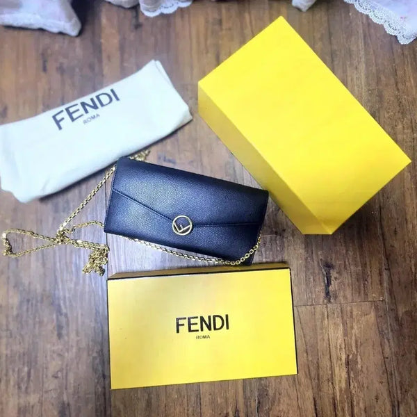 [BUNJANG] Fendi Black Gold Logo Chain Wallet / 정품 펜디 블랙 금장 로고 체인 월렛