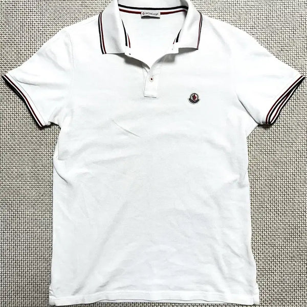 [BUNJANG] Moncler Tricolor Stripe Badge Polo Shirt White / [S/당일배송] 몽클레어 삼선와펜 화이트 카라티