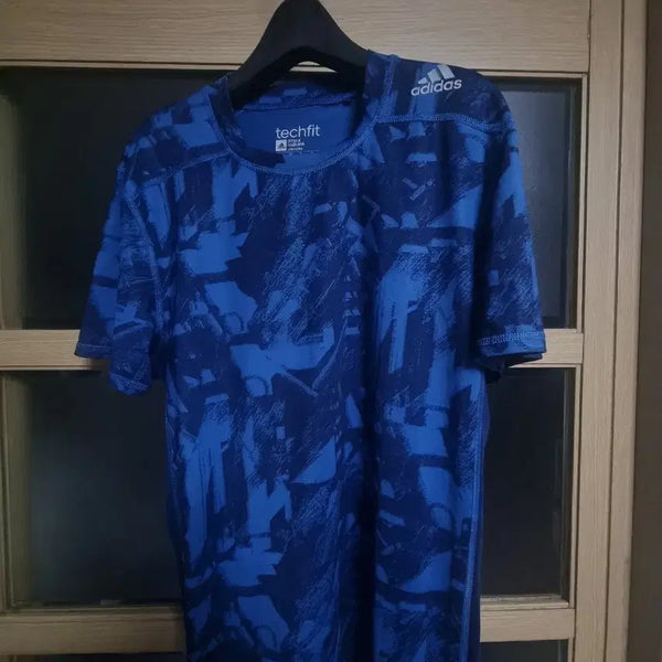 [BUNJANG] Adidas Techfit Short Sleeve Blue Pattern T-Shirt (M) / 아디다스 테크핏 반팔 블루 패턴 m