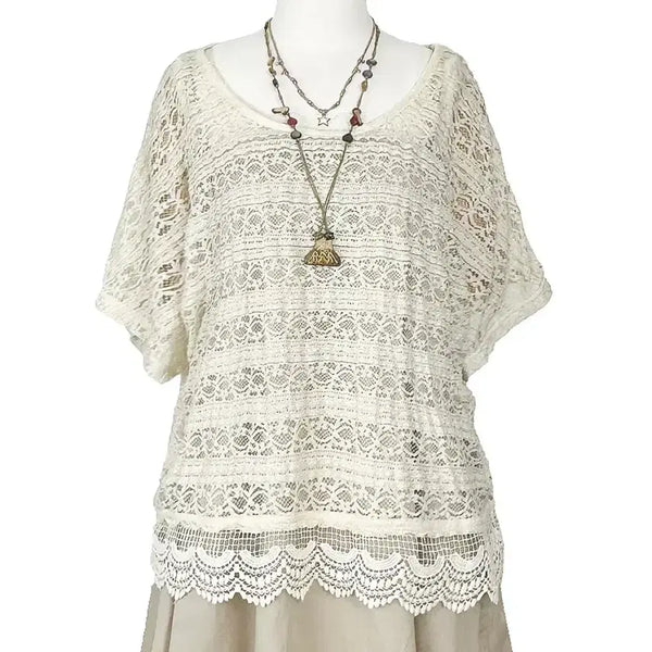 [BUNJANG] Vintage Lace Poncho Oversized T-Shirt Light Beige / 일본빈티지 레이스판초판쵸핏오버반팔티라이트베이지 모리걸하구미룩갸루y2k히피