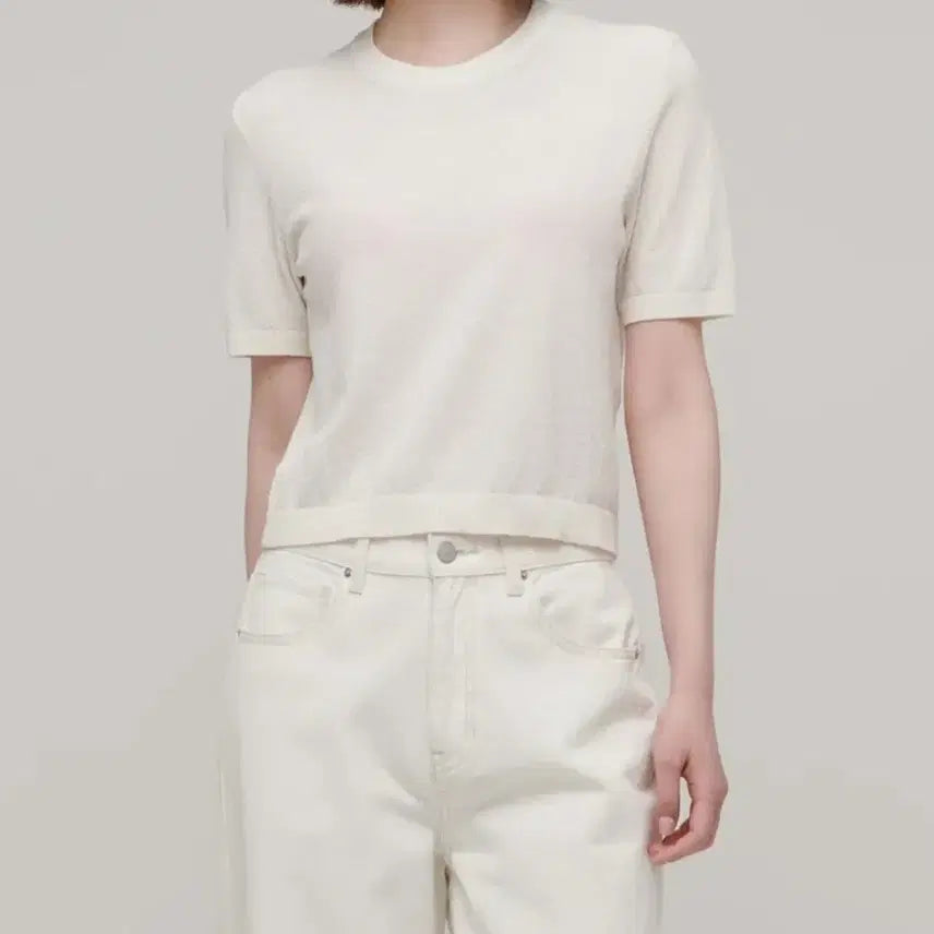 [BUNJANG] Musinsa Standard Crepe Crewneck Short Sleeve Knit Cream M / (새상품) 무신사스탠다드 크레이프 크루넥 반팔 니트