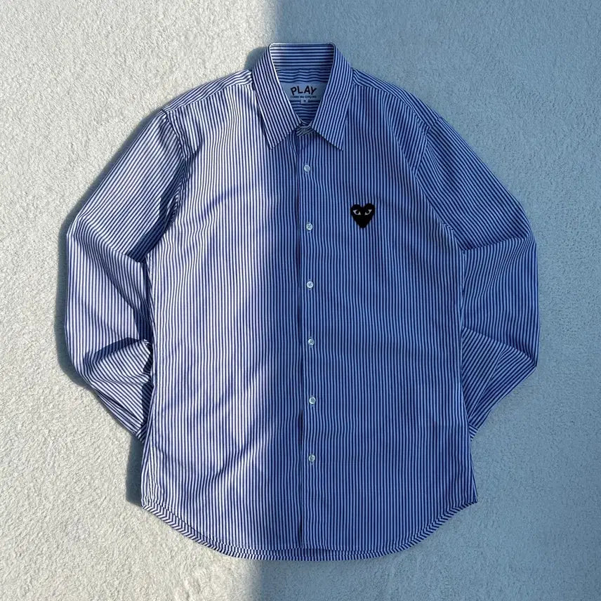 [BUNJANG] Comme des Garçons Striped Black Emblem Shirt / 꼼데가르송 스트라이프 블랙 와펜 셔츠