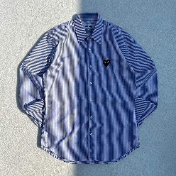 [BUNJANG] Comme des Garçons Striped Black Emblem Shirt / 꼼데가르송 스트라이프 블랙 와펜 셔츠