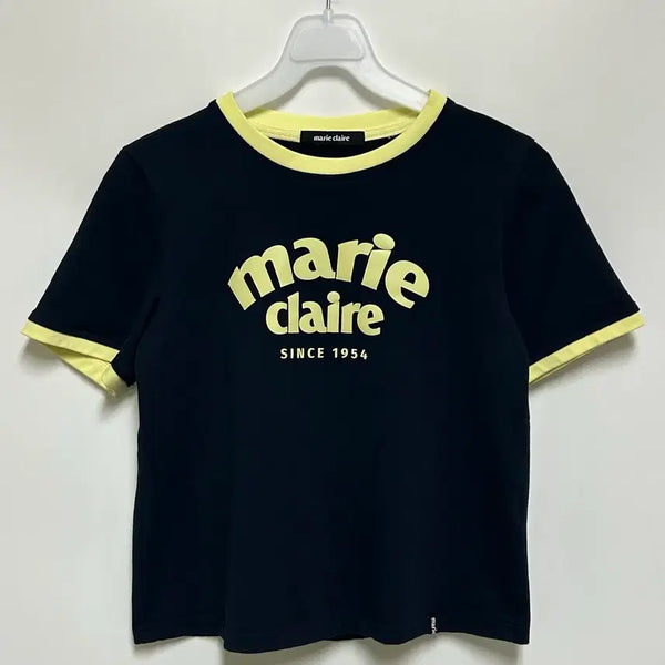[BUNJANG] Marie Claire Navy Arch Logo Ringer Short Sleeve T-Shirt / [여자-38 (55)]마리끌레르 네이비 아치 로고 링거 반팔티