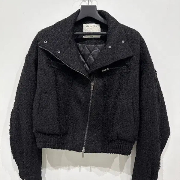 [BUNJANG] Matin Kim Tweed High Neck Balloon Jumper Black / [FREE] 마뗑킴 트위드 하이넥 벌룬 점퍼 블랙