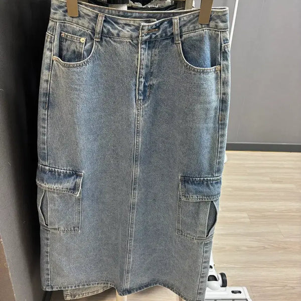 [BUNJANG] Mixxo Cargo Denim Long Skirt / 미쏘 카고 데님 롱 스커트