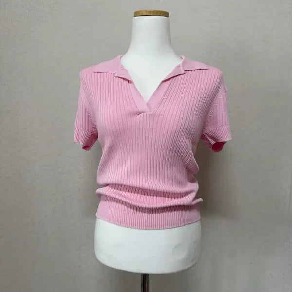 [BUNJANG] Zara Ribbed Collar Short Sleeve Knit / 자라 골지 카라 반팔 니트