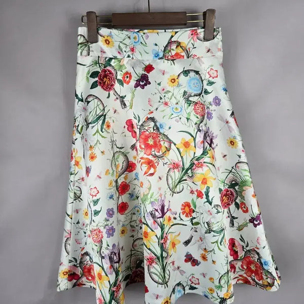 [BUNJANG] Flower Flare Long Skirt / [무료배송]여성 F 공단 느낌 플라워 플레어 롱 스커트 치마