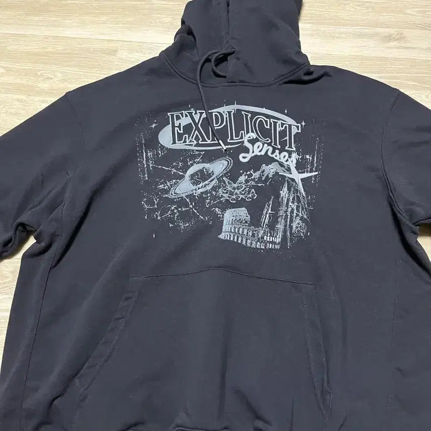 [BUNJANG] TOPTEN Black Graphic Short Sleeve Hoodie XXL / 탑텐 블랙 그래픽 반팔 후드티 XXL