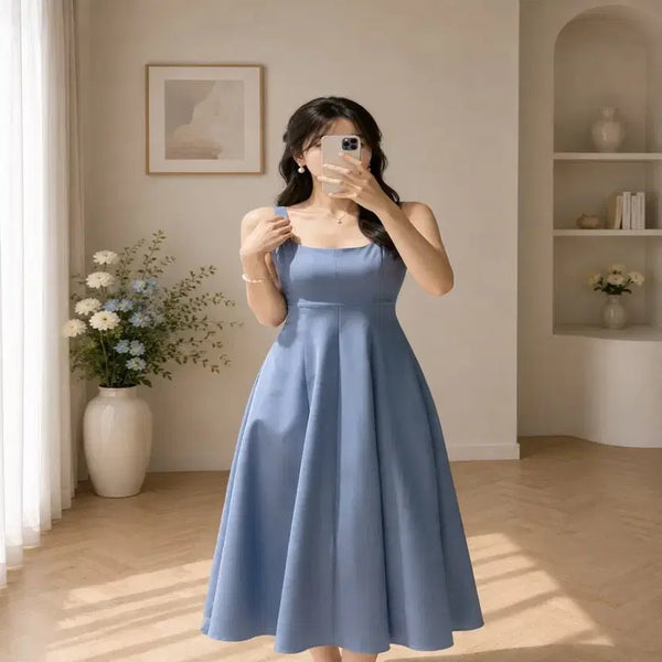 [BUNJANG] Tencel Denim Look Long Dress with Adjustable Straps / 어깨끈 조절 가능한 데님 무드 롱 원피스, 뷔스티에원피스ㅡ무배
